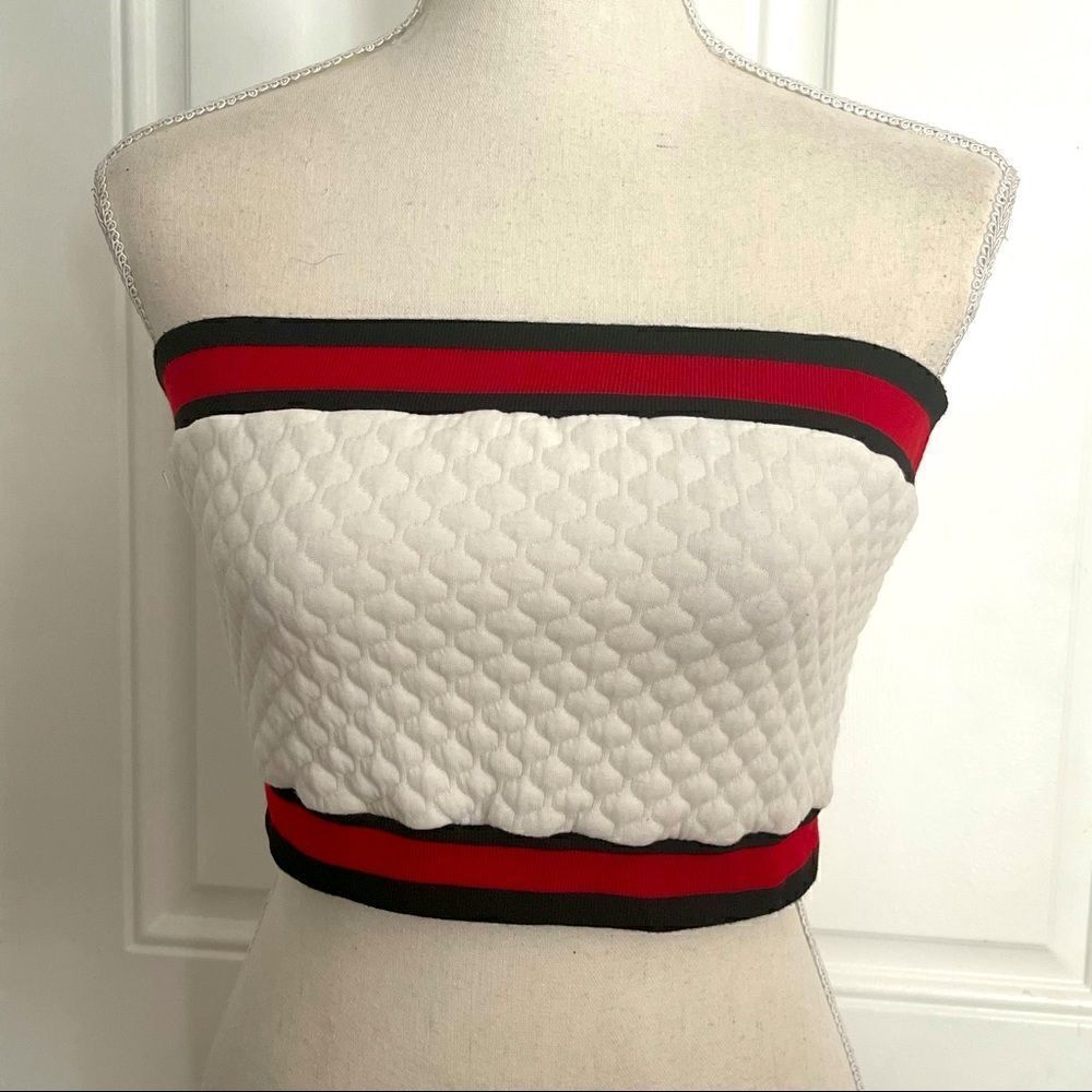 Runaway Red/Blk Striped Ribbed Textured White Bandeau Size XS